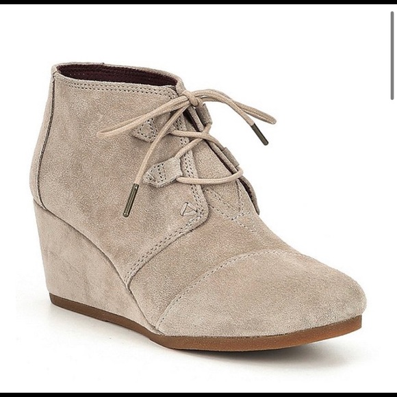 Toms Desert Taupe Kala Suede Lace Up Wedge Booties - Picture 1 of 10